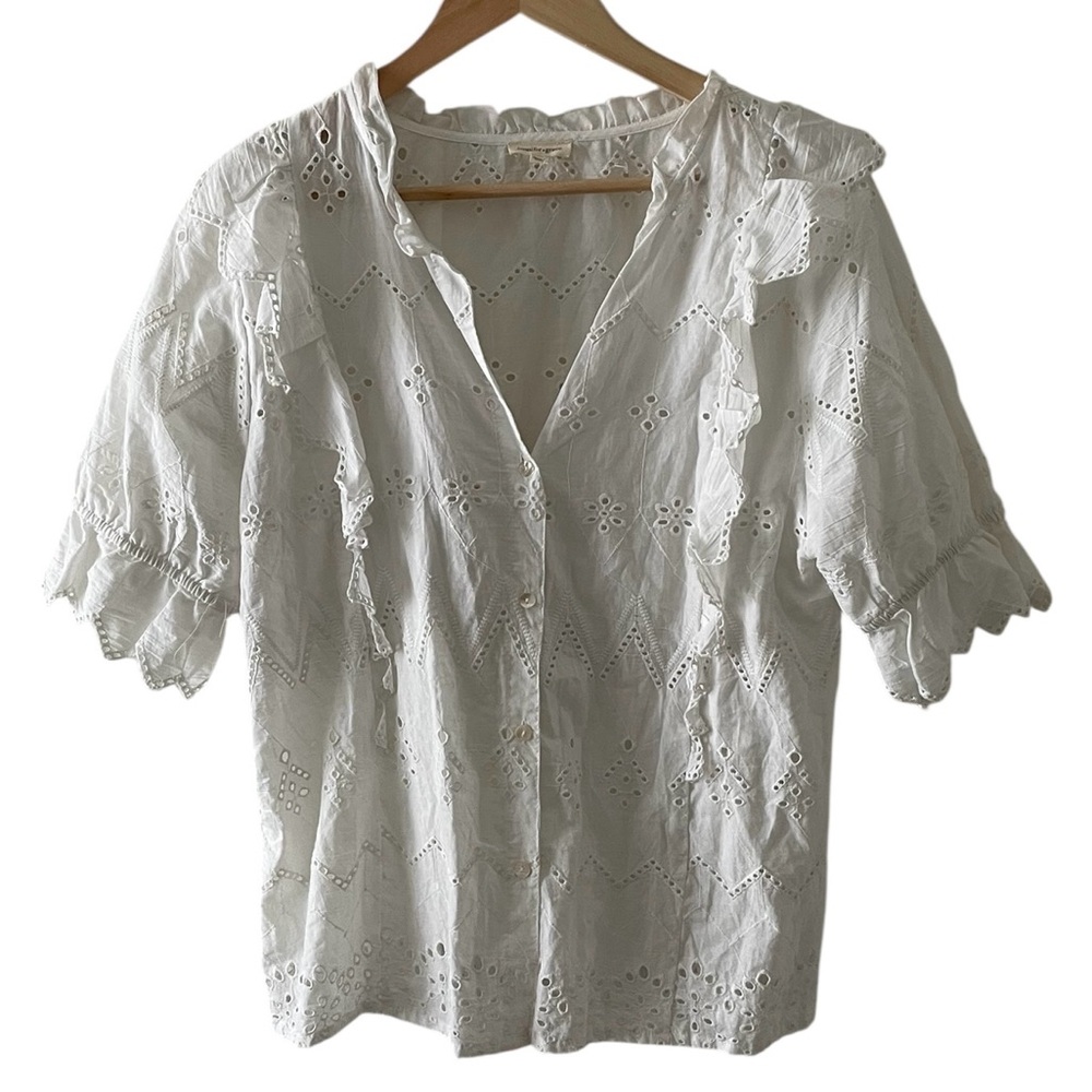 Jennifer & Grace White Eyelet Ruffle Blouse Size L - Picture 1 of 6